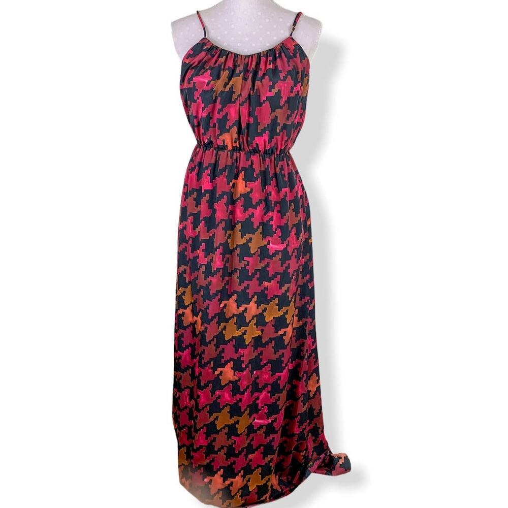 Lavender Brown Houndstooth Maxi Dress Size S Red Black Long Sleeveless